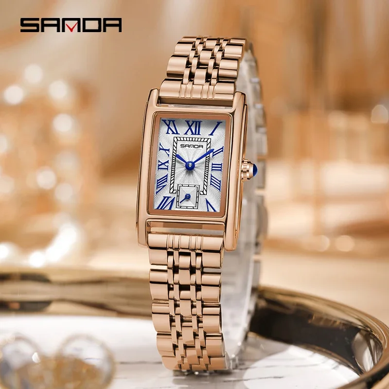 Sanda Top Brand Luxury Ladies\' Quartz watch Elegant Rectangle Dial Water Resistant Business Gift Women Analog Wrist Watches