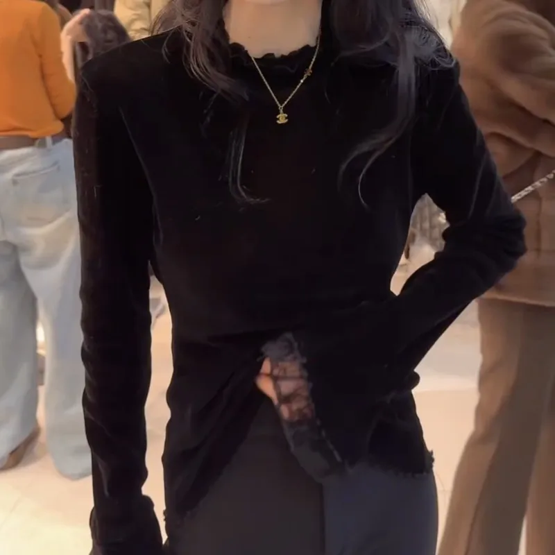 

Spring 2026 Women's Lace Splice Design Velvet Top round Neck Sleeveless Fashion Slimming Versatile Wood Grain Casual Wear