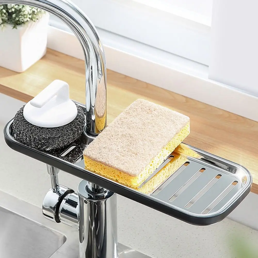 Anti-Rust Stainless Steel Sponge Holder Drainage Storage Finishing Rack Sink Rack Pool Rag Storage Adjustable