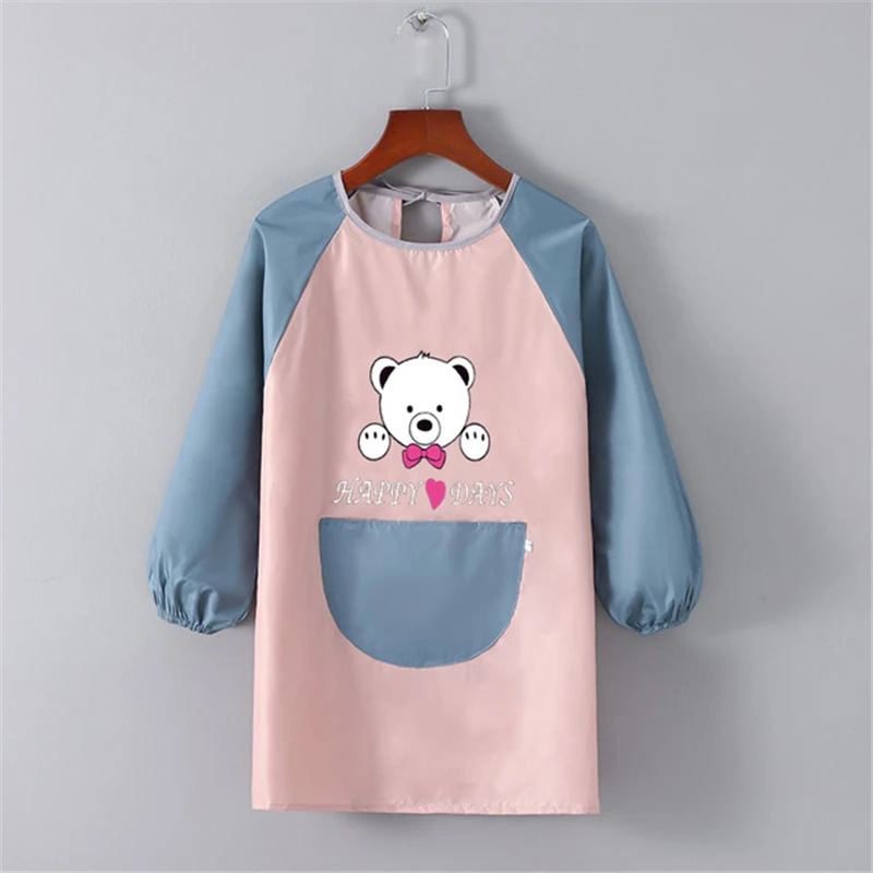 Cartoon Long Sleeved Gown Children\'s Bib Kids Boys Girls Art Craft Painting Apron Baby Feeding Smock Bib For Student