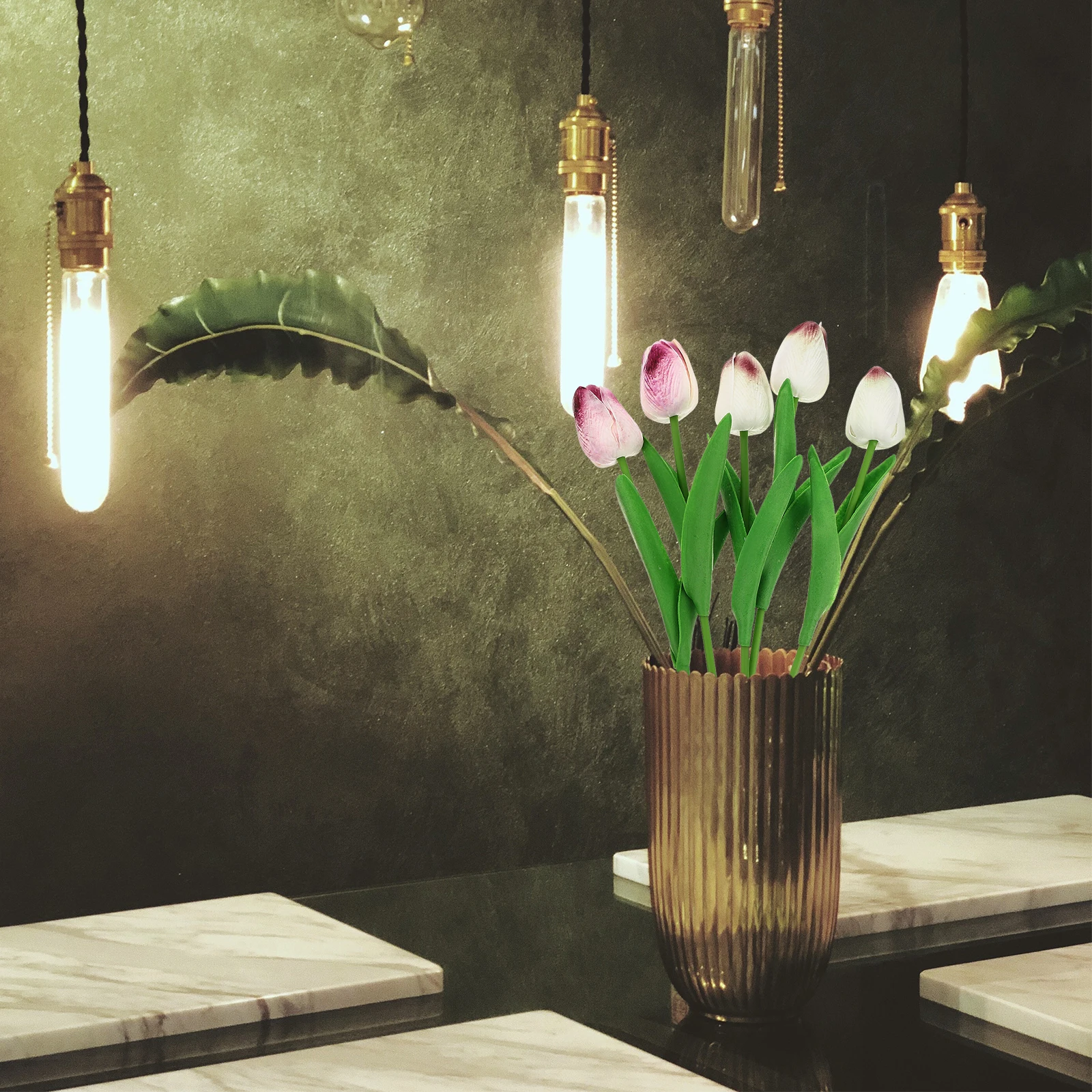 

5pcs Artificial Tulips Fake Flowers Spring Home Decor Wedding Party Office Diy Floral Arrangement Faux Blossoms Branches
