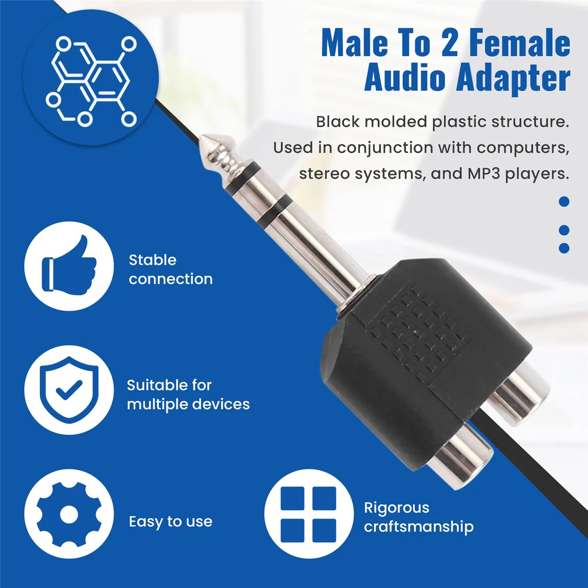 SMIEA Convertitore adattatore audio splitter a Y da 6,35 mm 1/4 pollici maschio stereo a 2 doppi RCA femmina