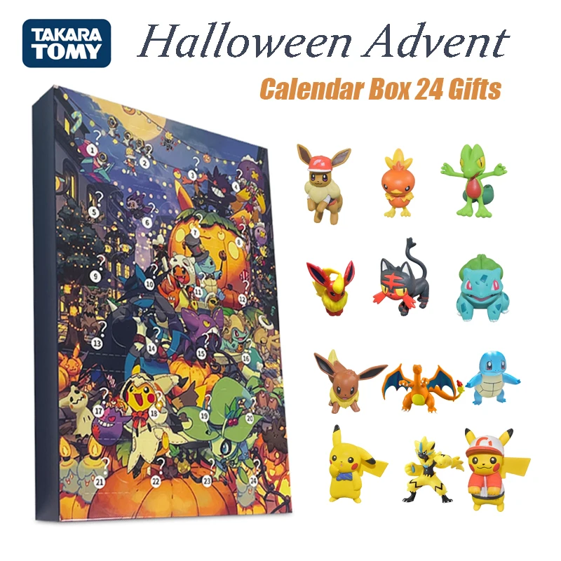 Pokemon Advent Calendar Box Model Toy Anime Figures Pikachu Mini Doll Kawaii PVC Ornament Toys For Kids Halloween Christmas Gift