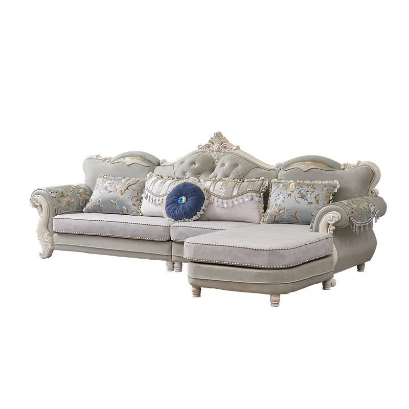 

European solid wood sofa combination living room fully furnished small apartment light luxury simple furniture leather fabric L-