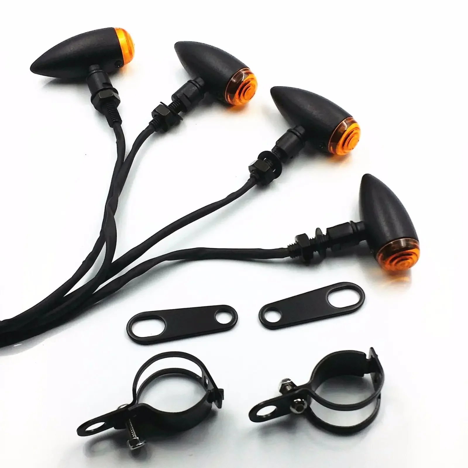 

Черная пуля TURN SIGNALS вилочный зажим амортизатор для Harley Honda Triumph Cafe