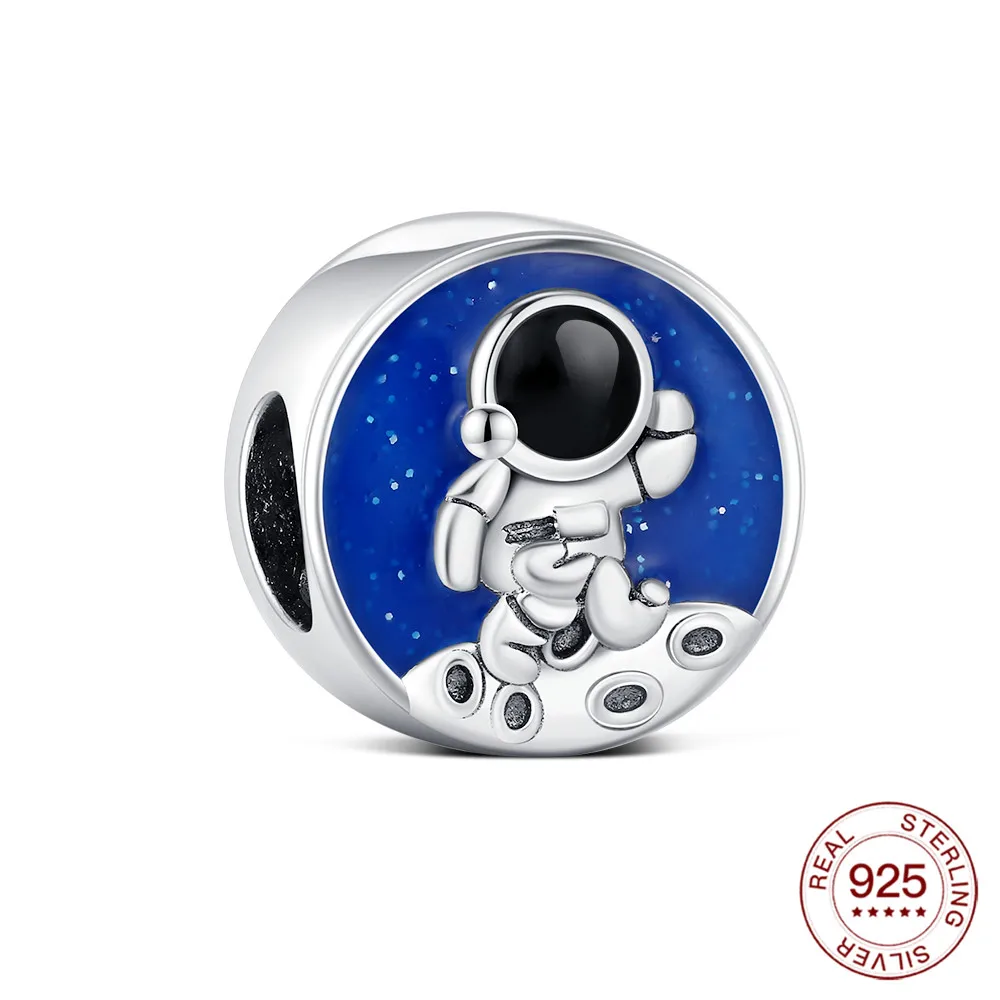 New Charms Original Space Astronaut Beads S925 Sterling Silver Bead Fit Bracelets Diy For Women Fine Jewelry Love Gift