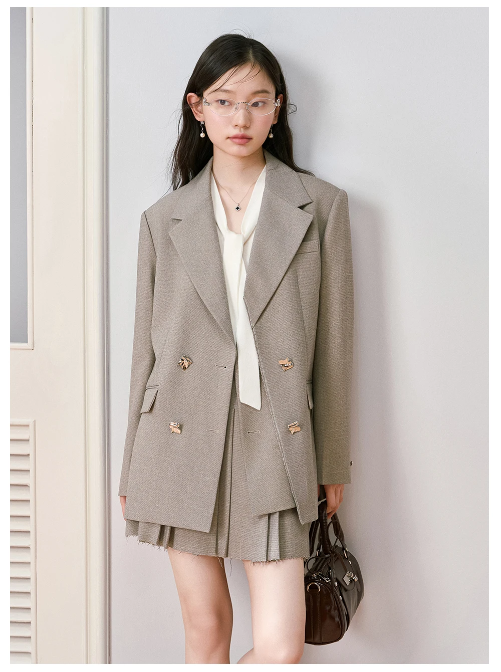 Allingentle الكاكي المرأة 2 قطعة مجموعة مزدوجة الصدر السترة أزياء المرأة تنورة دعوى مجموعة لملابس المكتب تخصيص