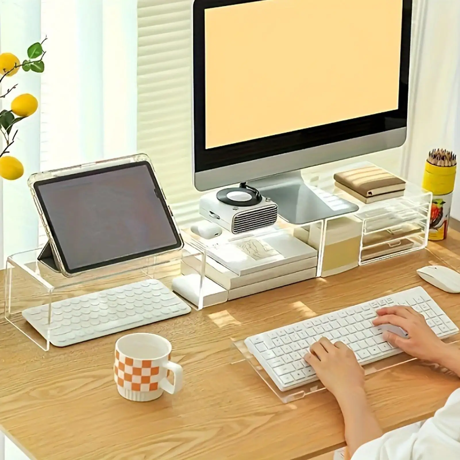 Computer Keyboard Stand Clear Tilted Lifter Tray Desk Computer Keyboard Stand Riser For Home Study Room Reception School Cubicle