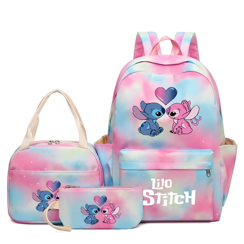 Lilo Stitch Student Boy Girl Schoolbag Colorful Backpack with Lunch Bag Children Teenager Cartoon School Bookbag