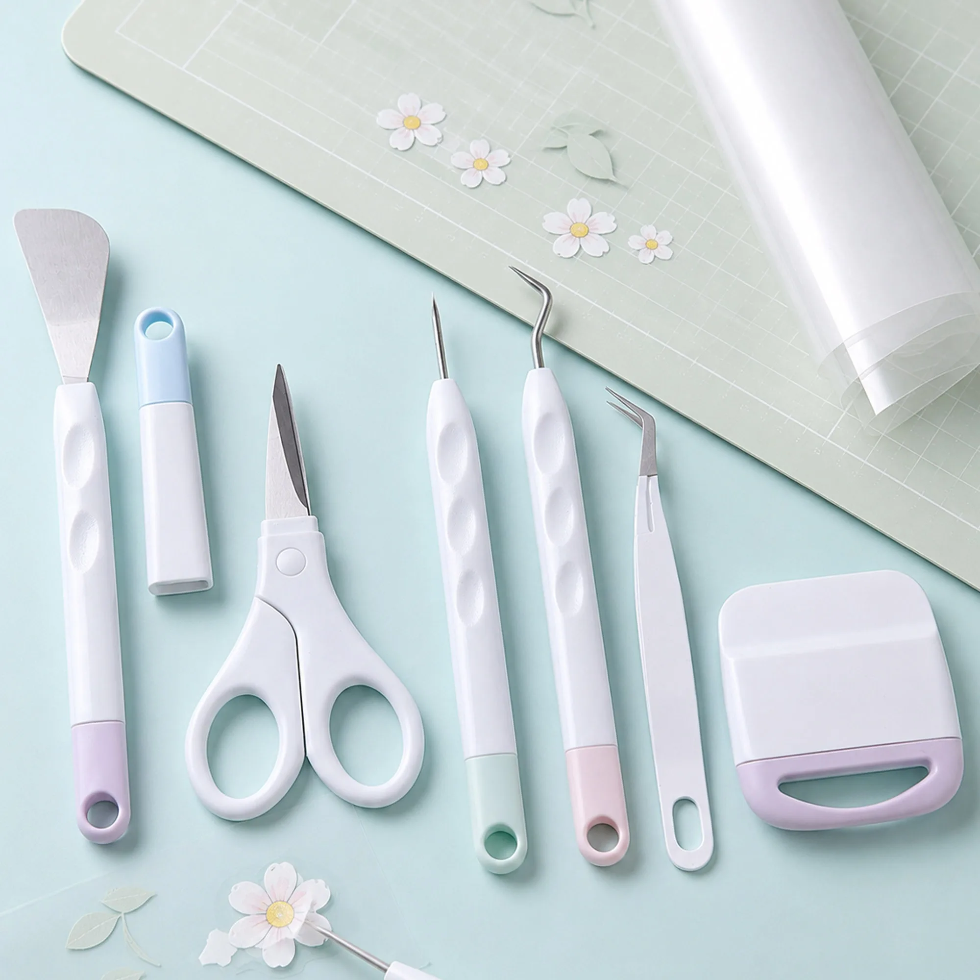 6Pcs Craft Vinyl Weeding Tools Set Precision Scissors Tweezers Spatula Scraping Piecing Burnish Tools for DIY Card Projects - view 4
