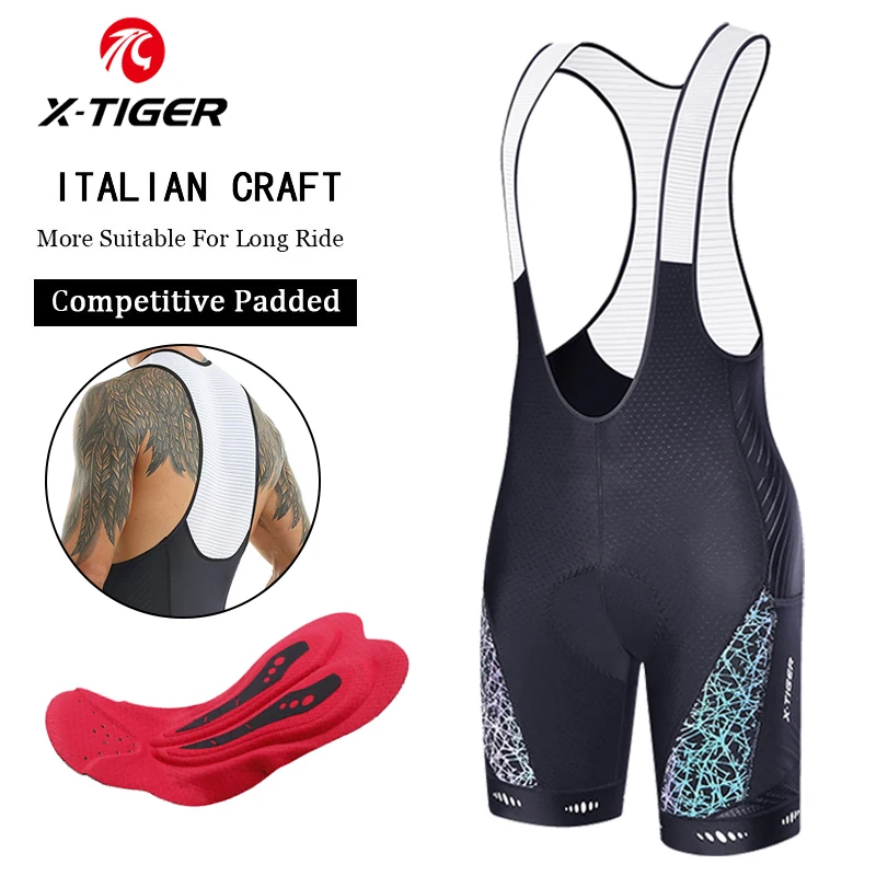 X-TIGER Radfahren Trägerhose Pro Licra UPF50+ Mountainbike Atmungsaktive Herren 5D Gepolsterte Reitstrumpfhose Triathlon Mann Fahrradshorts