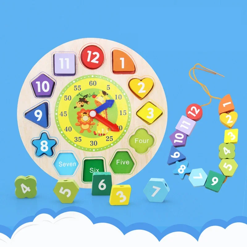 

Children's Early Learning Puzzle Wooden Digital Animal Rope Beaded Game Creative Clock Building Blocks Digital Geometri Toys