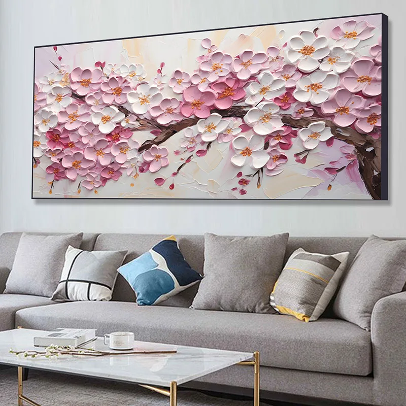 Cherry Blossom Branch Painting Poster Floral Impasto Abstract Tree Canvas Print Landscape Modern Wall Art Room Decor Cuadros