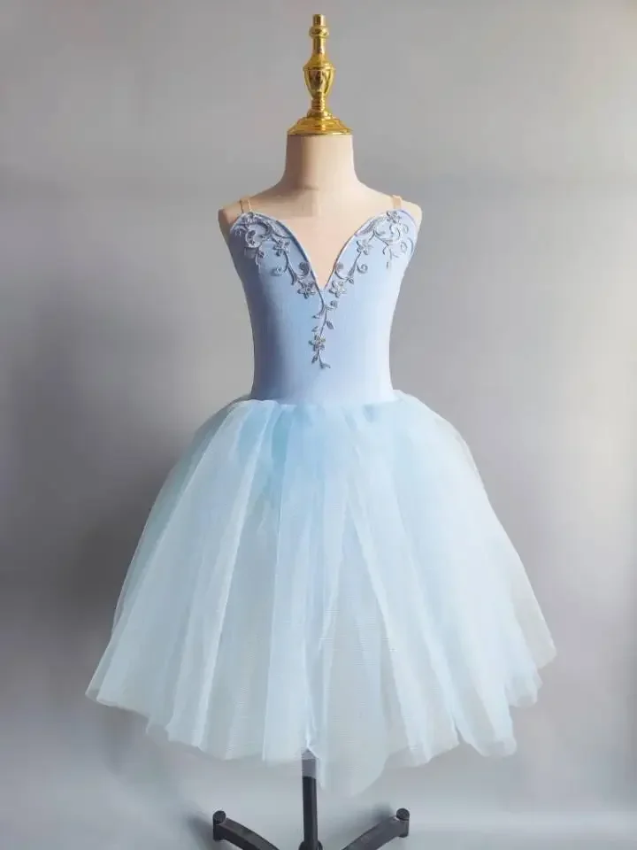 Sky Blue Ballet Tutu Skirt Women Dress Long Vestidos For Girls Performance Clothing Swan Belly Dance Skirts Balet Dress Girl