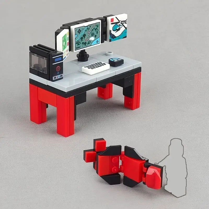 Miniature Computer Desk And Chair DIY Building Blocks Home Office Decor Educational Toy For Children Creative Gifts