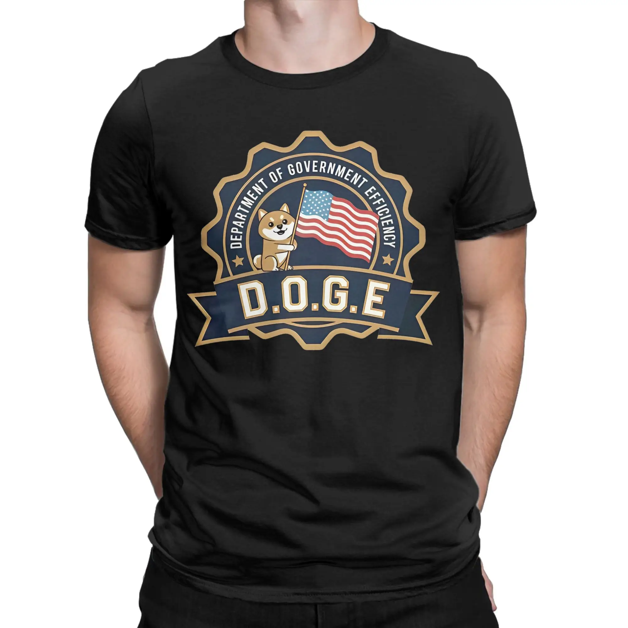 Vintage D.O.G.E Star Badge Patriot Flag T Shirt Unisex Crewneck Short Sleeve Clothing DOGE Cotton Summer TopsTops