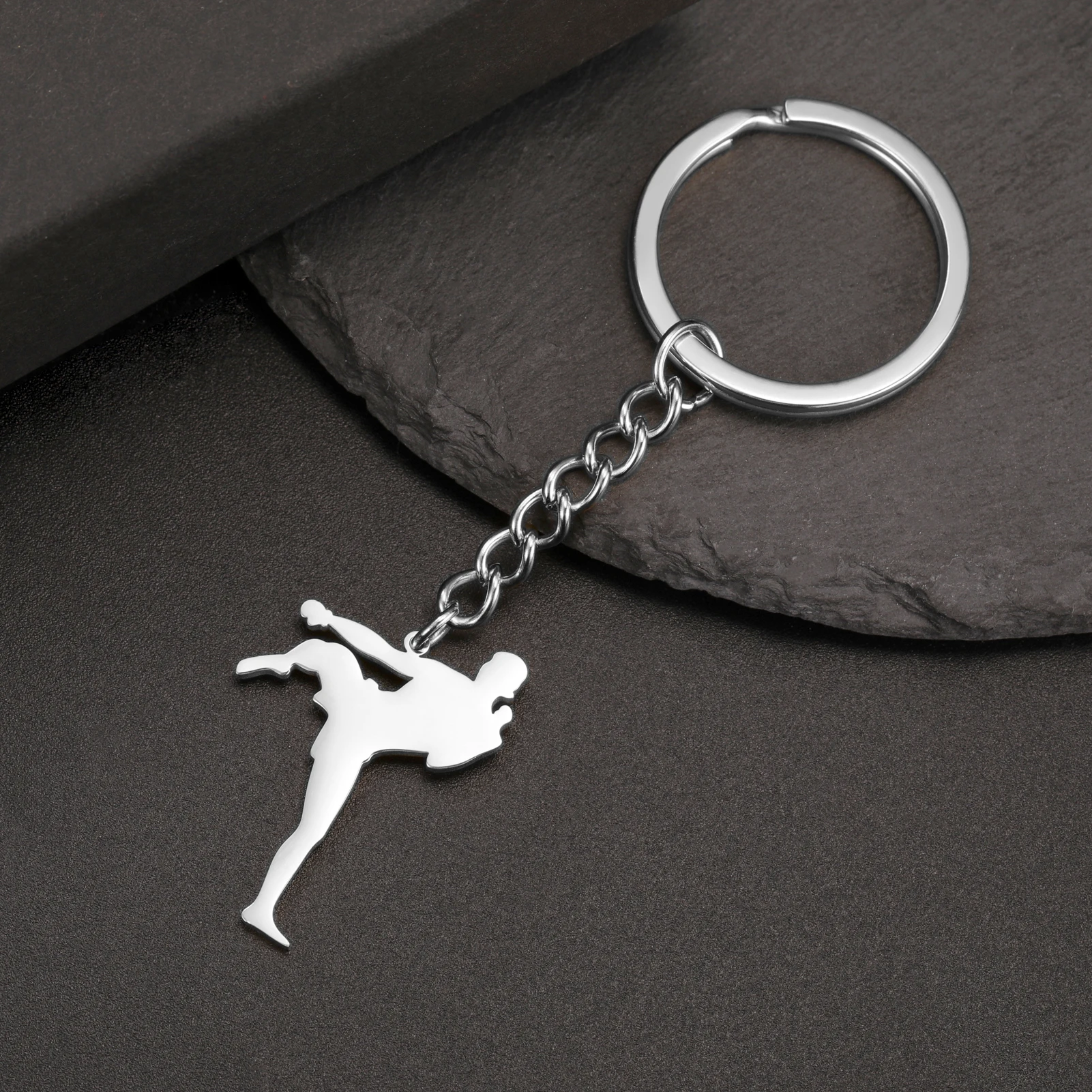 Teamer Sports Kick Man Keychain Stainless Steel Ninja Taekwondo Baseball Keyring for Men Women Bag Car Accessories Waterproof