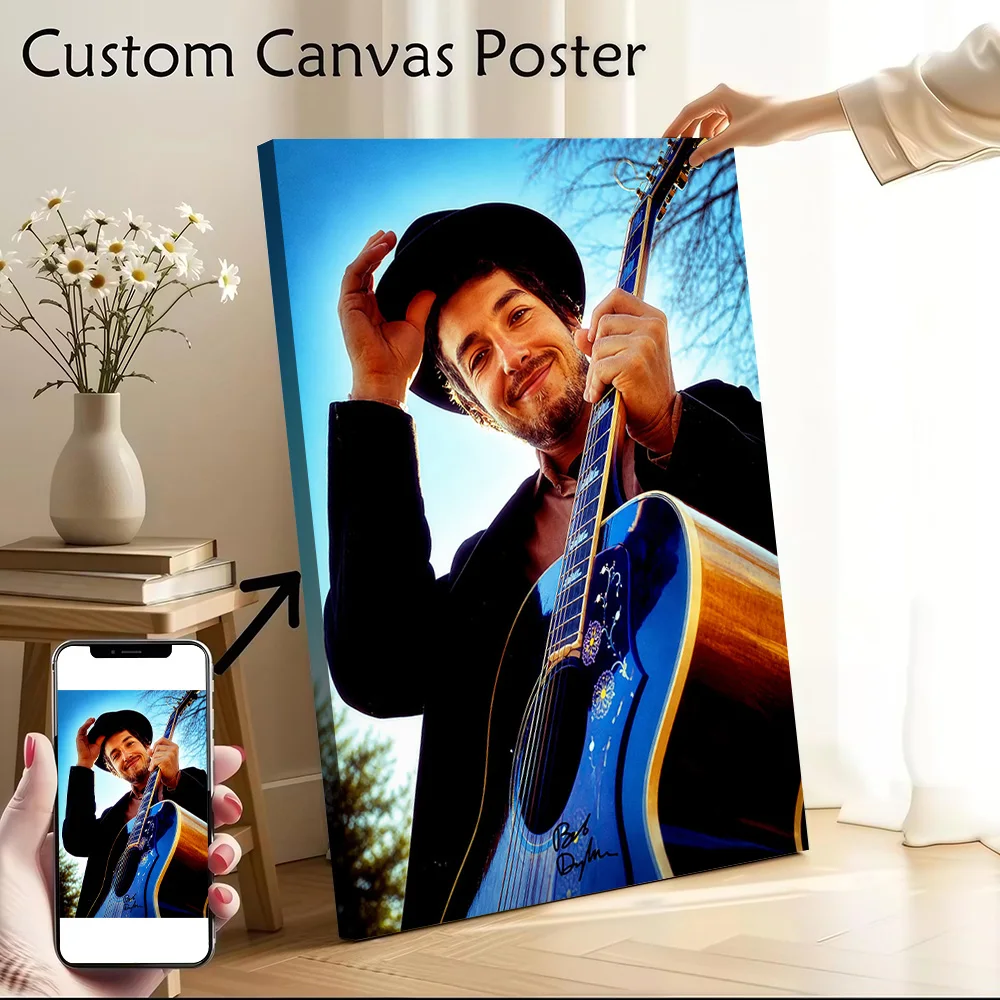 Bob Dylan With Guitar Canvas Wall Art Poster Personalized Photo Printing Perfect Gift for Bathroom Decor Living Room Painting