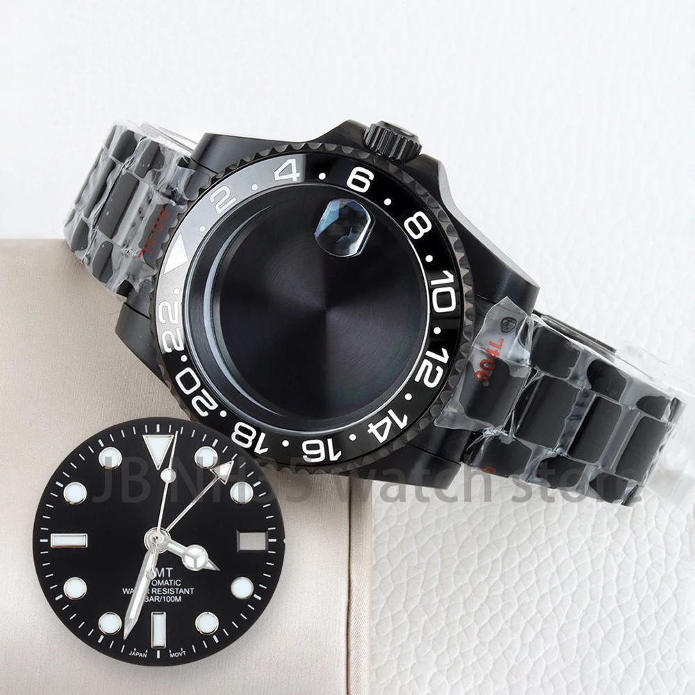 

28.5mm NH34 Dial Face Blue Luminous Dial Hands 40mm Case Sapphire glass Oyster Polished Strap for GMT NH34 Movement Watch Parts