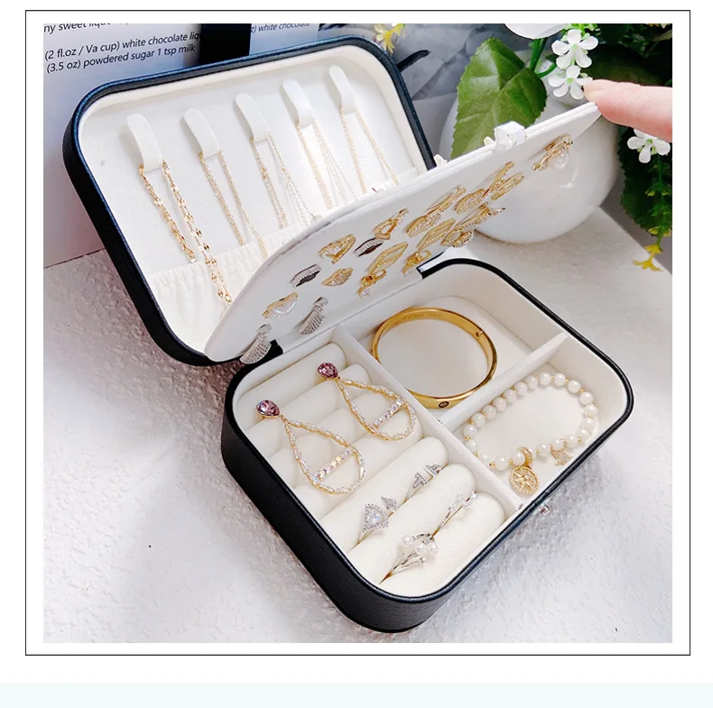 Portable Jewelry Box Jewelry Organizer Display Travel Jewelry Case Boxes Two Layer Waterproof Leather Storage Zipper Jewelers