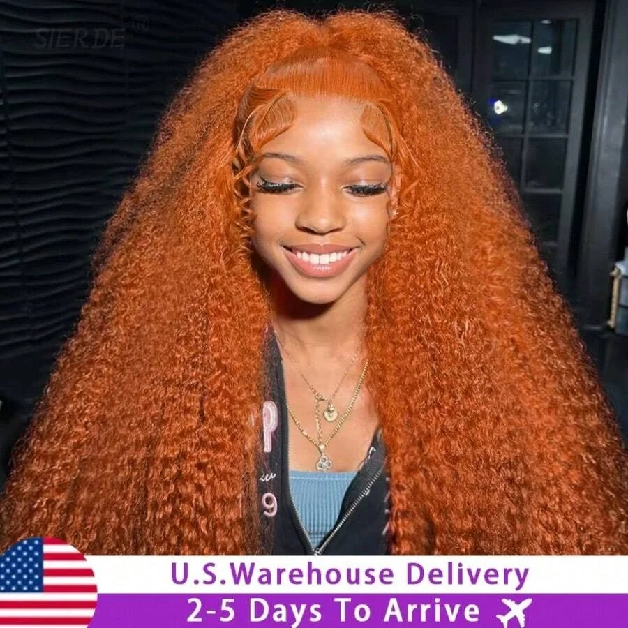 350# Ginger Orange Curly Wave Wig 13x6 HD Lace Front Wigs Human Hair Pre Plucked Bleached For Women Brazilian 36 Inches Frontal Wig