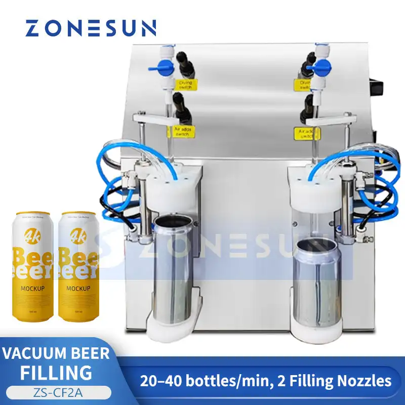 ZONESUN ZS-CF2A Dual Head Vacuum Beer Filling Machine Counter Pressure Bottling Equipment for Carbonated Drinks Craft Brewery