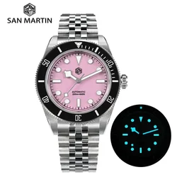 San Martin SN0128 40mm Pink BB Diver Watch NH35 Top Brand Classic Luxury Men's Automatic Mechanical Sapphire 200m Waterproof