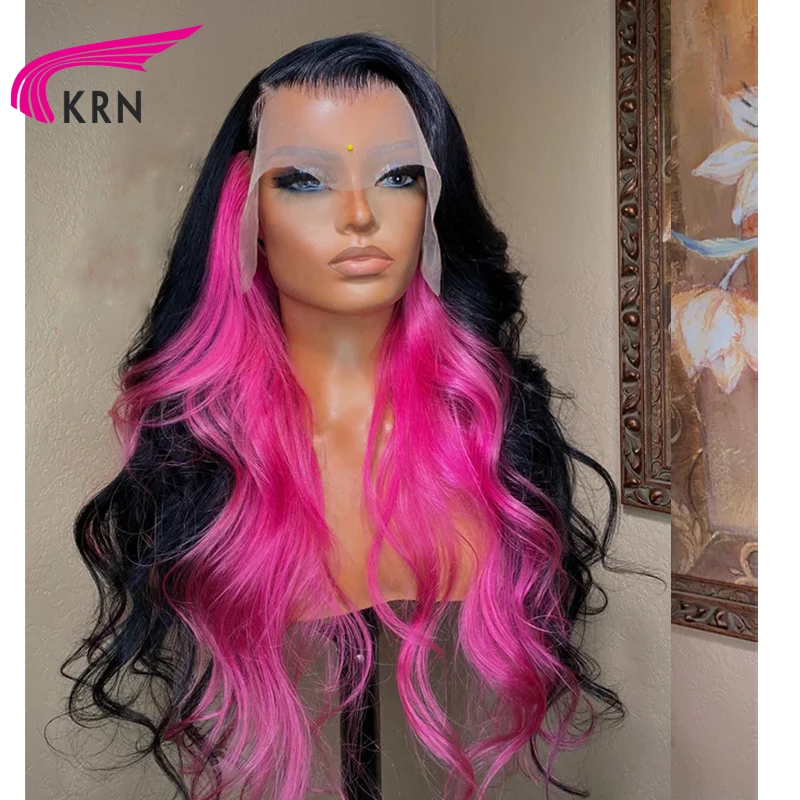 613 Colored Highlight Pink Lace Frontal Human Hair Body Wave 613 Lace Front Wigs For Human Women Full Pre Plucked Brazilian