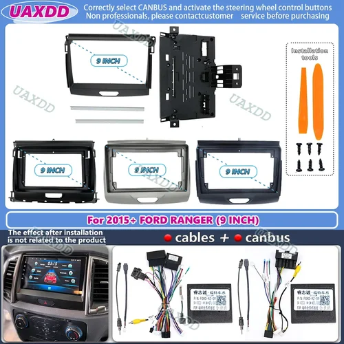 Para FORD 2015 RANGER 9 pulgadas 2 Din Interior del coche estéreo Android marco panel centro fascia cable arnés de vídeo tablero canbus box
