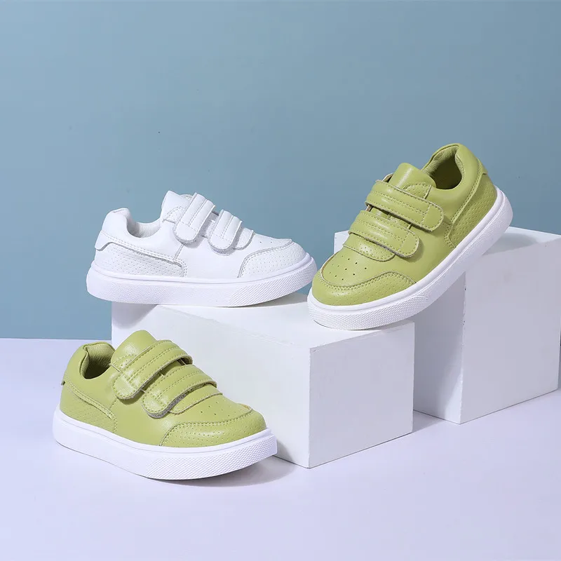 DIMI-zapatos de piel de microfibra para niño y niña, zapatillas escolares de goma suave y antideslizante, informales, color blanco, primavera y otoño