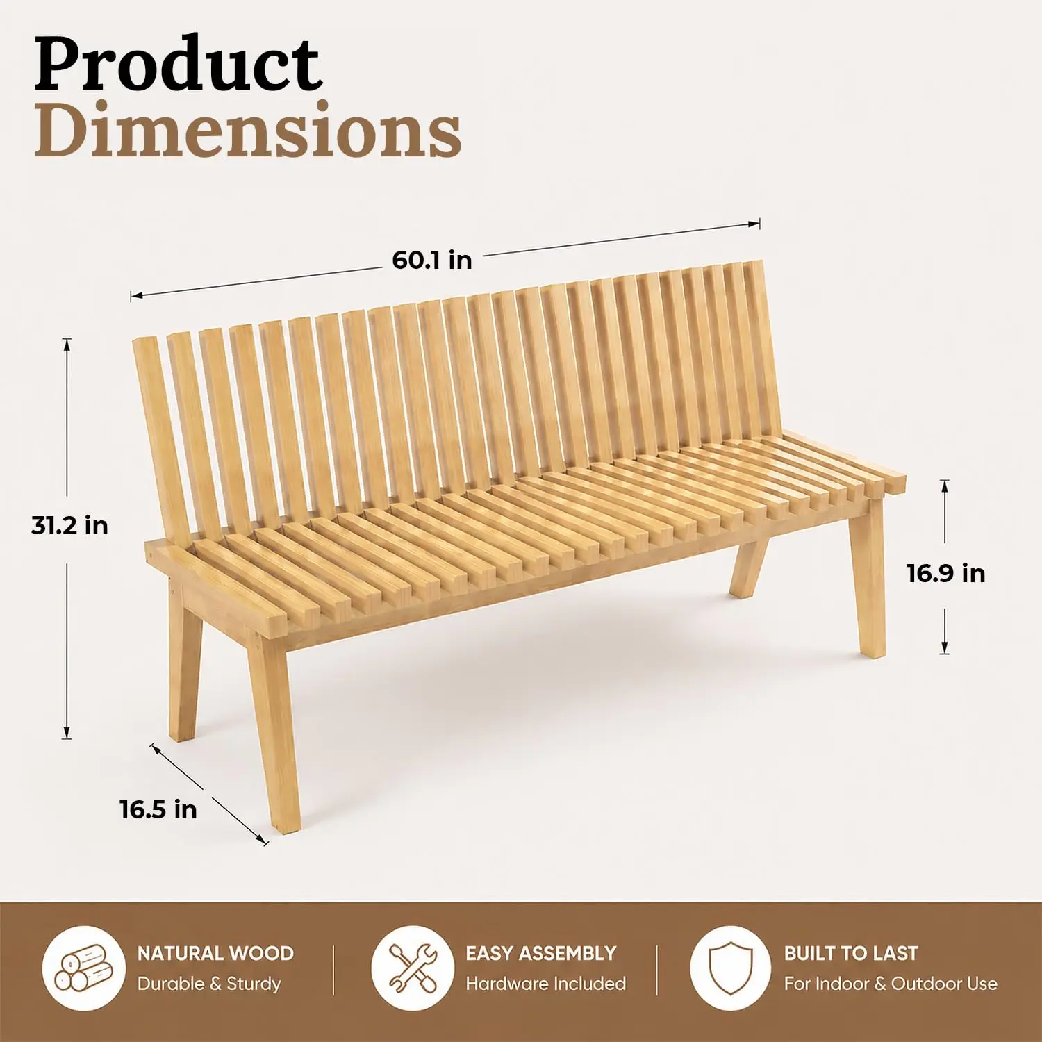 Solid Wood Convertible Outdoor Bench, 60 Inch, Customized