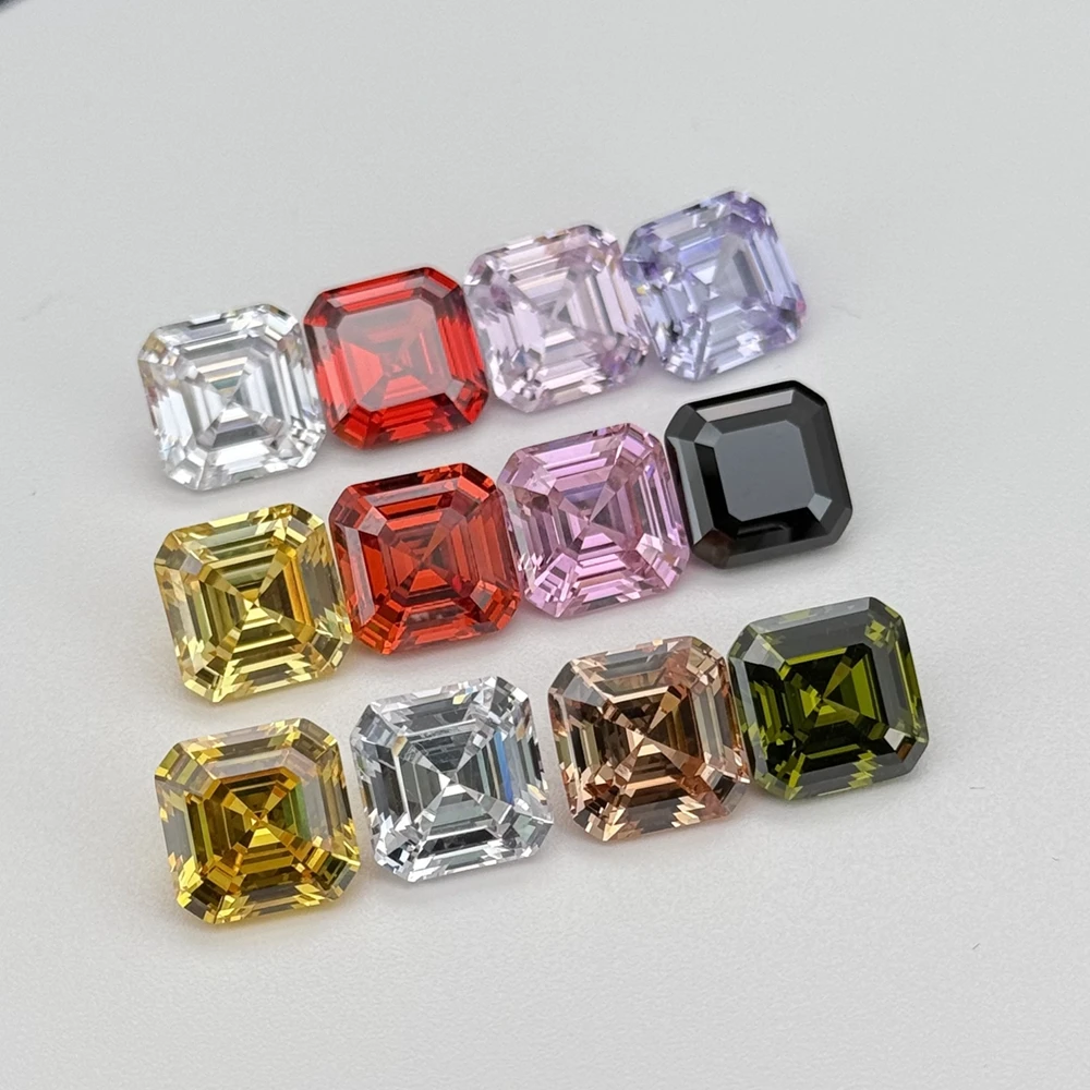

Asscher Cut 3x3mm to 10x10mm CZ Stone Pink Yellow Red Black Peridot Champange Orange White Color 5A Cubic Zirconia Gemstone