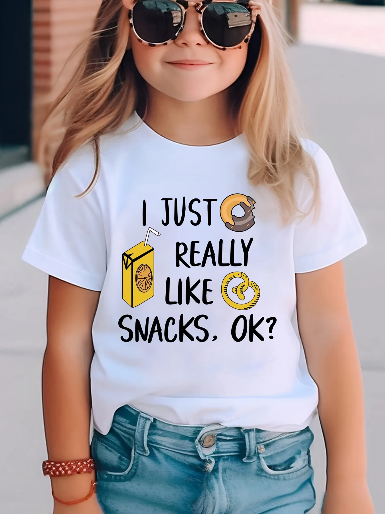 Summer Fashion Children's T-shirt I JUST REALLY LIKE SNAS OK Juice Snack Printed Parent Child Top Simple Round Neck Short Sleeve