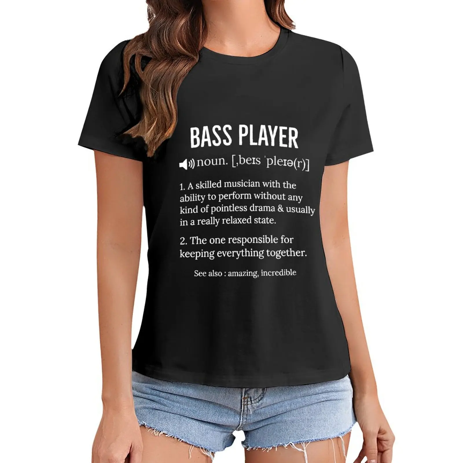 

Bass Player Definition Bassist Musician Gift T-Shirt cute tops vintage Aesthetic clothing t-shirts for Women pack