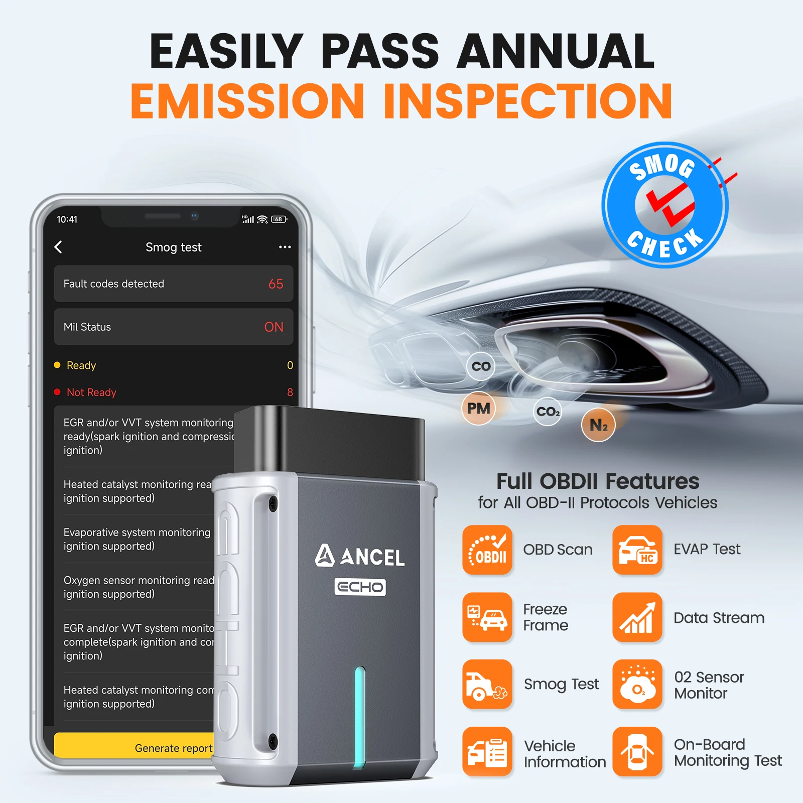 ANCEL Echo Obd2 ماسح ضوئي للسيارة بلوتوث جميع النظام ثنائي الاتجاه النفط EPB إعادة تعيين أداة تشخيص تسجيل البطارية لنظام التشغيل iOS أندرويد