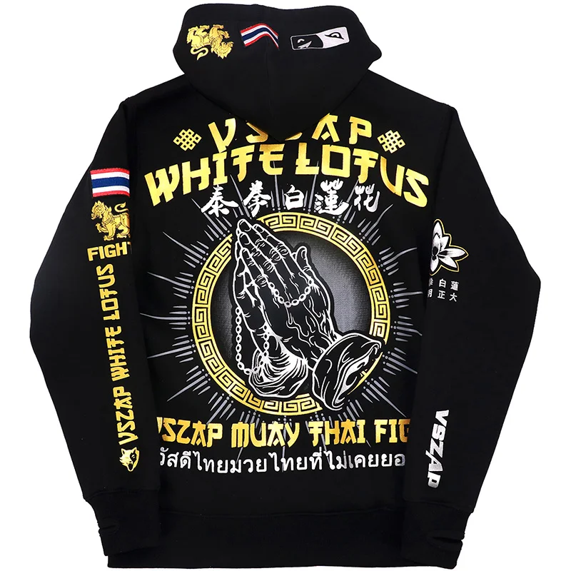 VSZAP MUAY THAI mężczyźni bluzy z kapturem Streetwear Hip Hop bluza z kapturem lotosu Fitness sanitarnych nosić MMA kurtka mężczyzna bluza z