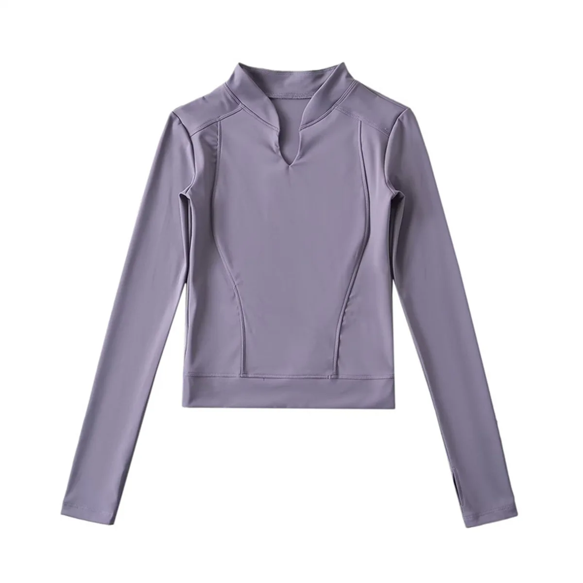 Half Zip Stand Collar Slim Yoga Long Sleeve Top Women Bodycon Quick Dry Cropped Workout Tee view 3