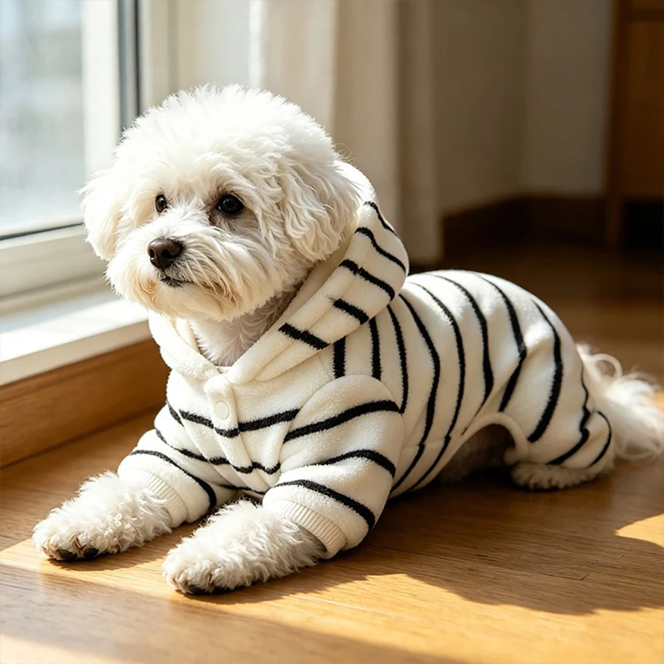 Beiger Schnauzer-Hoodie | Warme Hundekleidung | Kleiner Hund Karierter Vierbeiner-Anzug | Verdickter Warmer Overall für Malteser – Detail 1