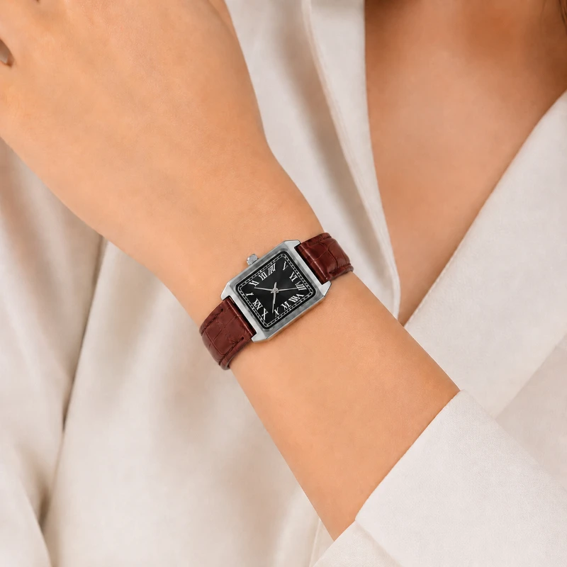 

Minimalist Rectangle Ladies Quartz Watch Classic Roman Number Dial Leather Band Women Watch Fashion Dress Wristwatches for Woman