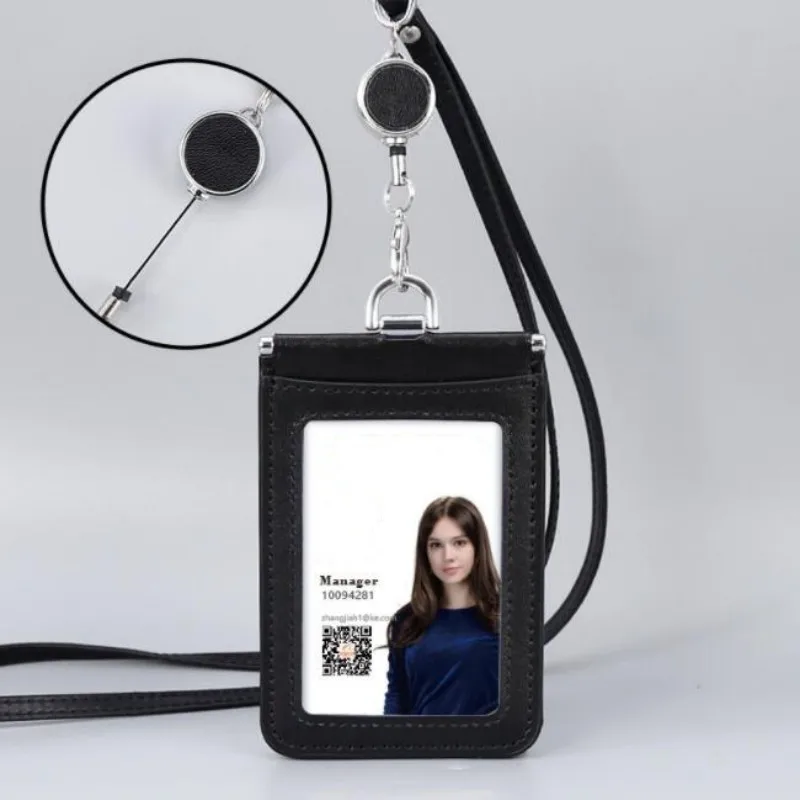 Juego de tarjetas de identificación de cuero genuino de alta calidad, soporte de manga, funda transparente, Clip para tarjeta de crédito bancaria,