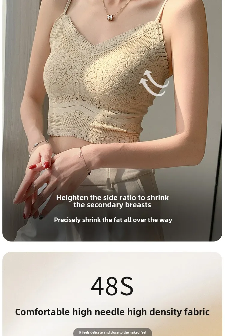 Die neue Damen-Spitzenweste mit nahtlosem kleinen Neckholder, Wickelbrust, nahtlose Unterwäsche, eine Tasse, rutschfester BH, Y2k-Top, Tank-Top, Neckholder – Detail 5