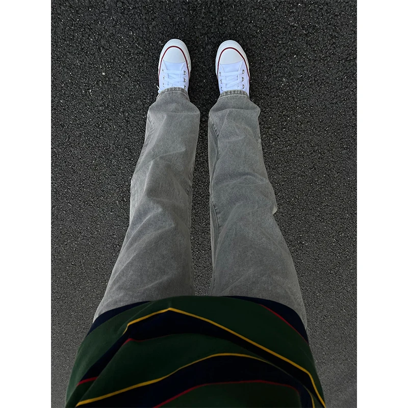 

ey Cement Color Fce Lined Straight Leg Jeans Men's Autumn Winter Vintage American Sle Slimming Leg Lengthening Flared ...