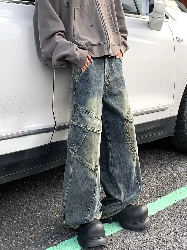 2025 Trashy Y2K Streetwear Vintage Blau Baggy Cargo Jeans Hosen Für Männer Kleidung Gerade Distressed Lose Casual Denim Hosen – Detail 8