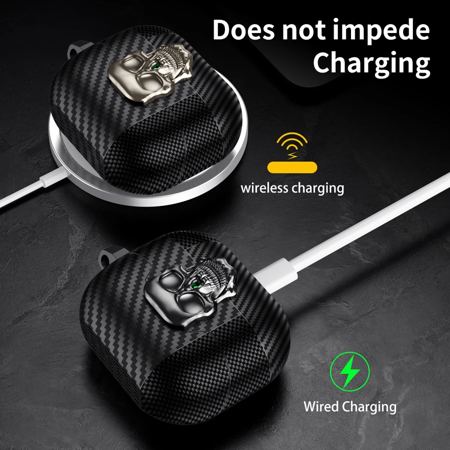 Suit Thug Skull Series Headphone Case For Samsung Galaxy Buds 3 Pro/ Buds 3 Magnetic Headphone Case Carbon Fiber Case With Hook