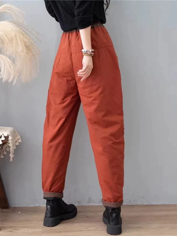 Pantalones bombachos acolchados de algodón para mujer, ropa de abrigo gruesa y cálida, Estilo Vintage, a prueba de viento, para oficina, invierno, 2024