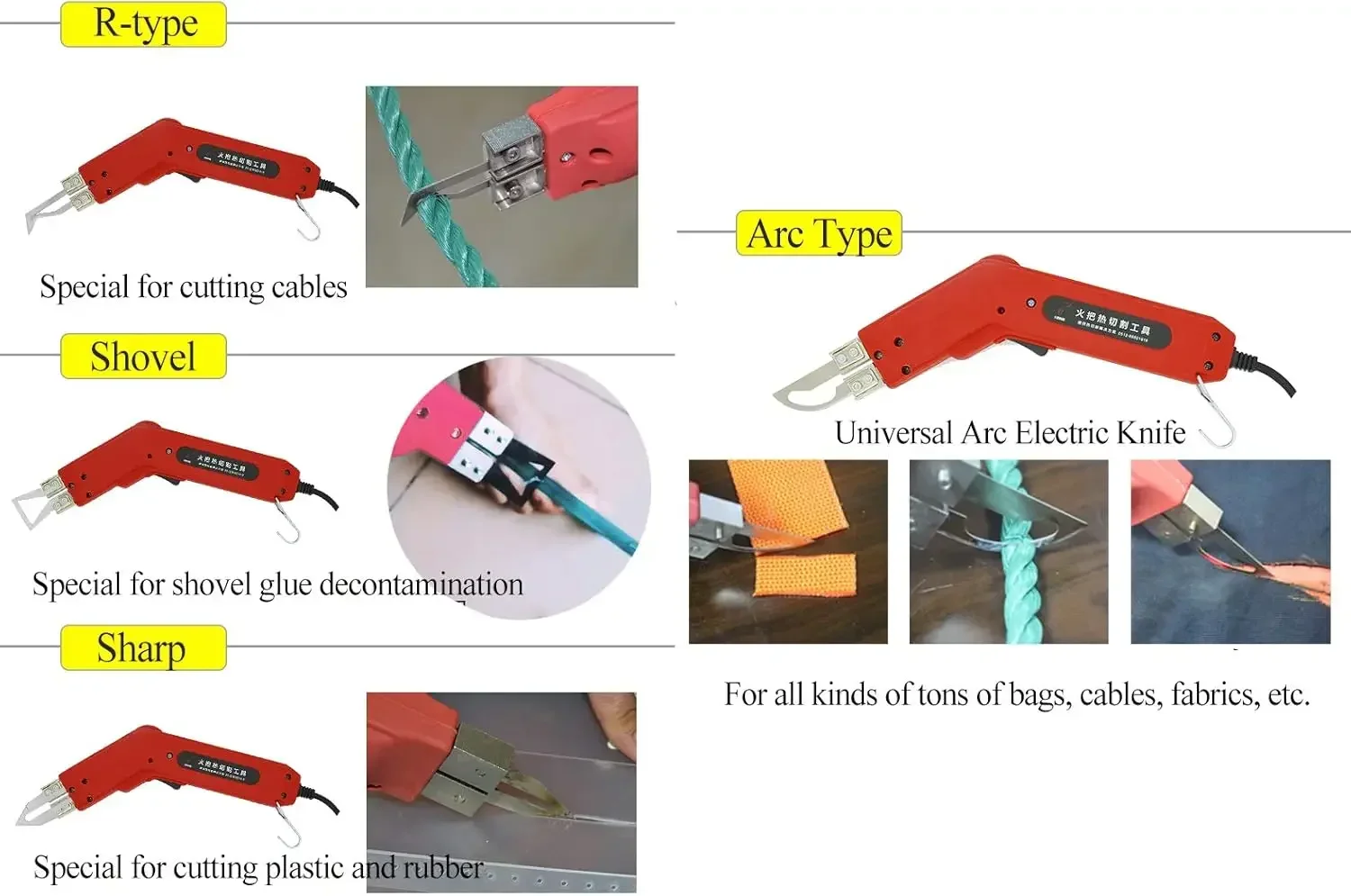 Cuchillo caliente eléctrico del calor del cortador 100W 5 segundos que calienta 50-500 ° C para cortar tela/carca/cuerda/plástico/acrílico (110V, Arc Ty