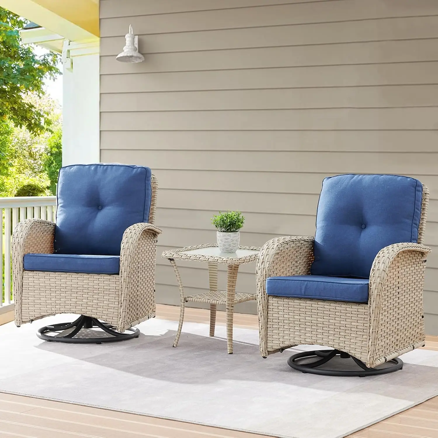 Chairs Swivel Rocker - Outdoor Swivel Rocking Chairs Set of 2 with Rattan Side Table,3 Piece Patio Swivel Glider Chair Furniture