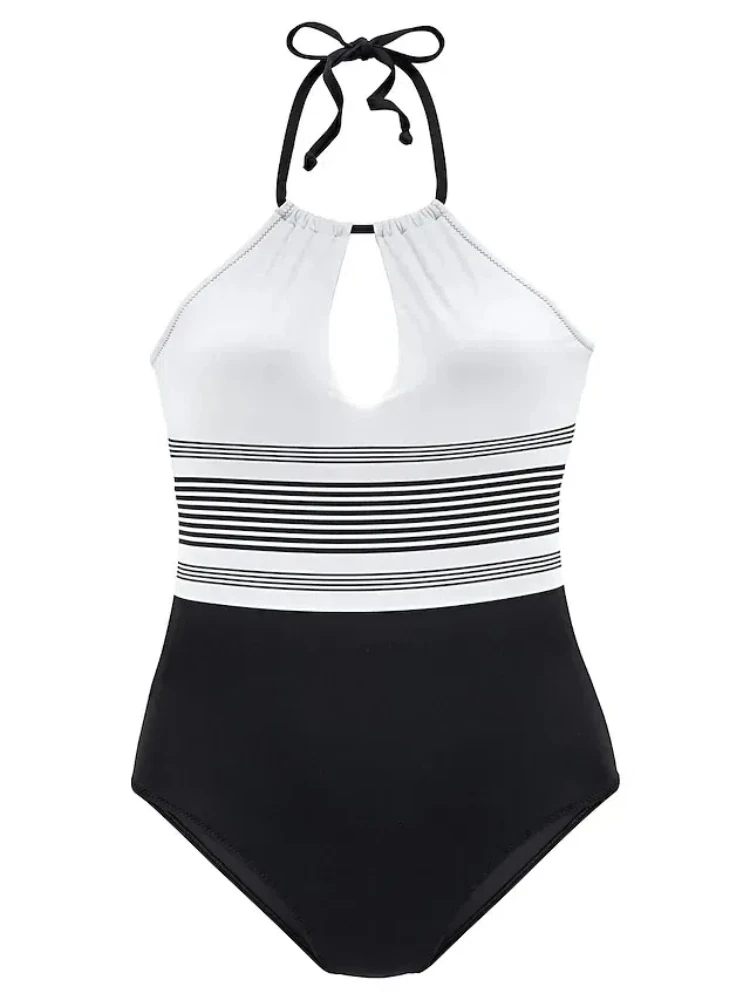 Sexy Female Swimsuit One Piece High Neck Bikini 2022 New Cutout Bathing Suit Striped Swimwear Women Monokini Summer Beach XL