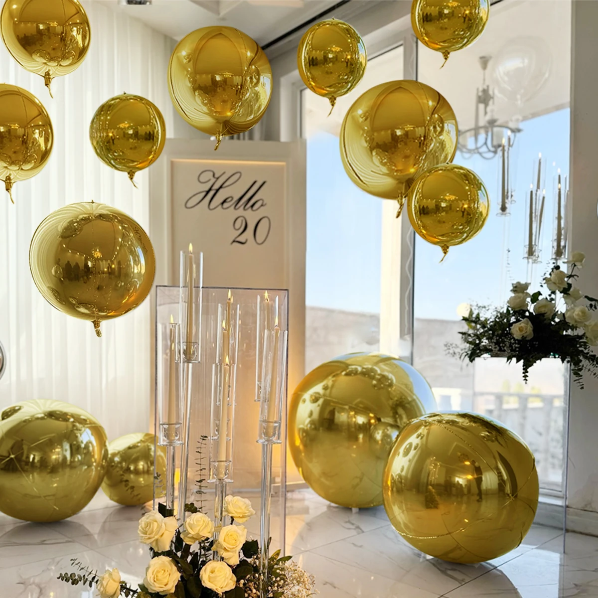 Golden 4D Aluminum Film Balloon Set 10/18/22/32inhc4D Balloon for Proposal, Wedding, Birthday Party, Shower Decoration view 4