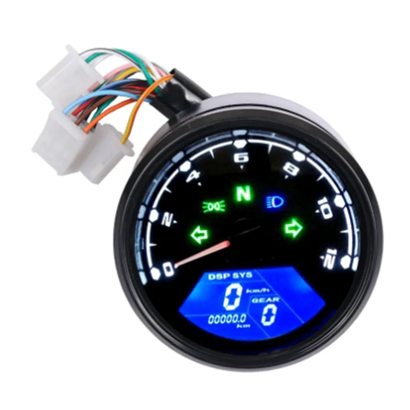 A44F-Motorcycle Universal LCD Digital Tachometer Speedometer Odometer Waterproof Gauge For Cafe Racer 2 - 4 Cylinders